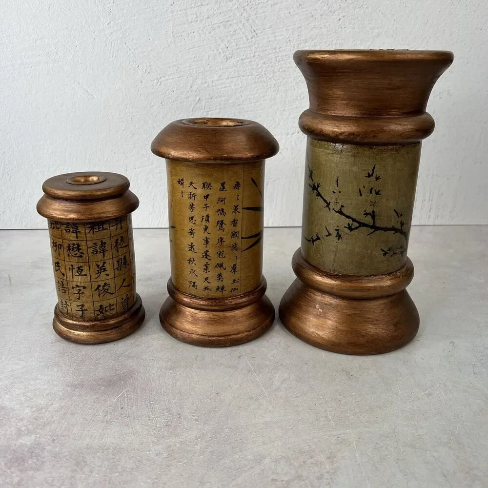 Vintage Chinese Themed Candle Holders‎ Set Of 3